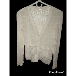 Free People Beach Button Down White Knit Cardigan Cover up